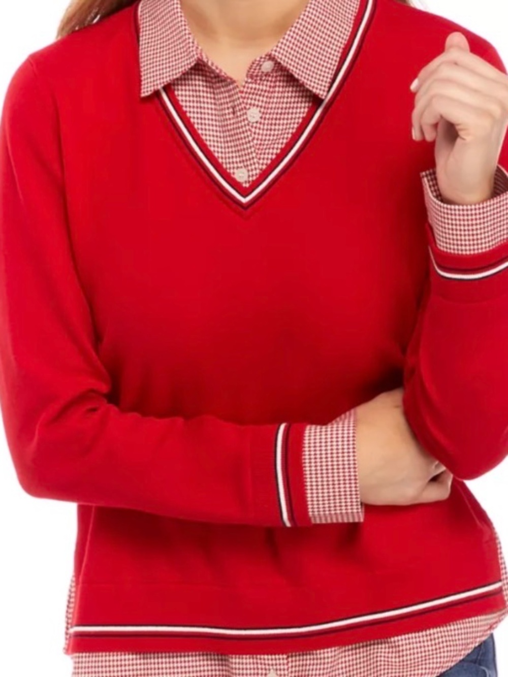 Tommy Hilfiger 2Fer V-Neck Red & White Sweater NWT